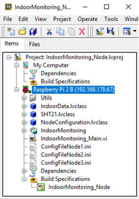 LabVIEW project including the Raspberry Pi target