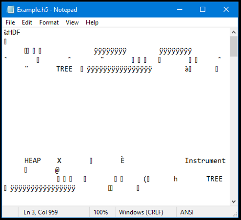  Screenshot of an HDF5 file opened in Notepad