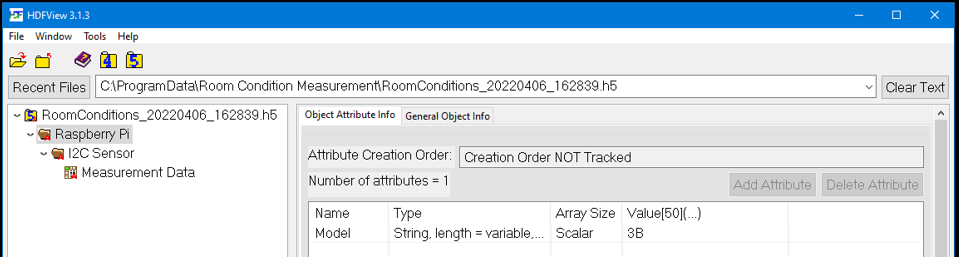 Sublevel view of the example data in the HDF5 view tool