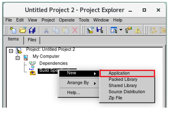 Displaying the options of the Build Specifications in a Linux LabVIEW project 