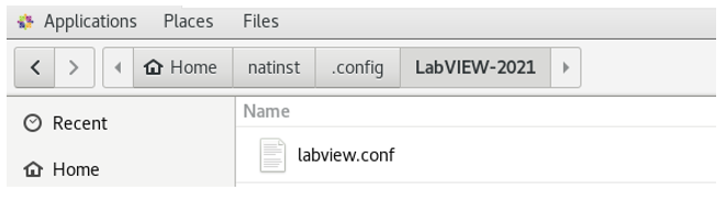 Screenshot of the LabVIEW configuration file in Linux 