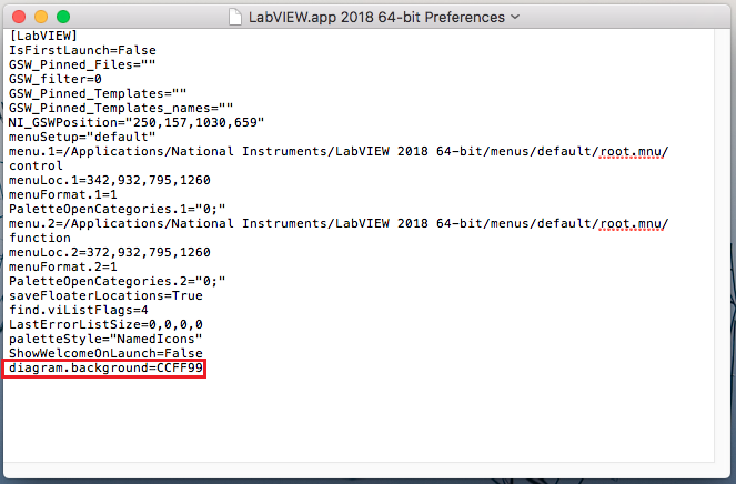 Content of the LabVIEW configuration file in MacOS 
