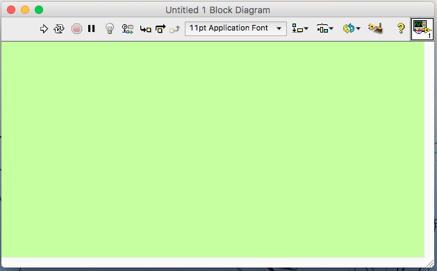 Screenshot of the block diagram after changing its background color in the LabVIEW configuration file to light green 