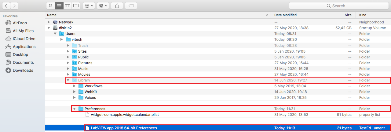 Screenshot of the LabVIEW configuration file in the file explorer 