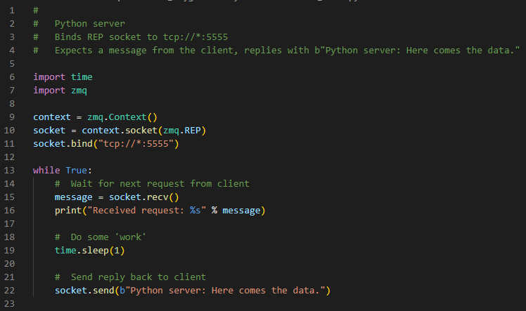 Example code of a ZeroMQ server developed in Python